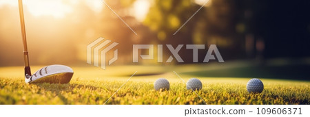 Close-up of a golf ball on a golf course green 109606371