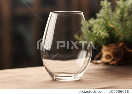 Stemless wine glass mockup with Christmas elements in background. Generative AI Stemless wine glass mockup with Christmas elements in background. Generative AI 109606618