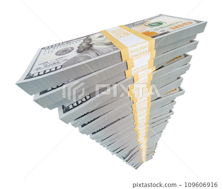 Tall Stack of One Million Dollars in One Hundred Dollar Bills Isolated on a White Background. 109606916