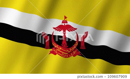 Brunei flag waving in the wind. Flag of Brunei images Brunei flag waving in the wind. Flag of Brunei images 109607909