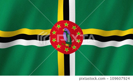 Dominica flag waving in the wind. Flag of Dominica images 109607924