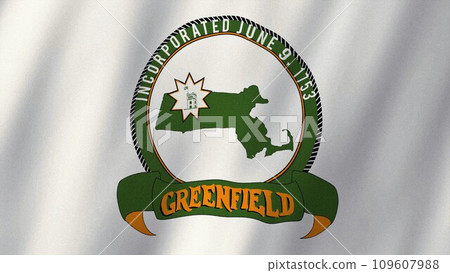 Greenfield flag waving in the wind. Flag of Greenfield images Greenfield flag waving in the wind. Flag of Greenfield images 109607988