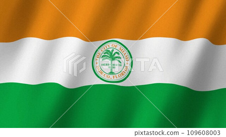 Miami flag waving in the wind. Flag of Miami images 109608003