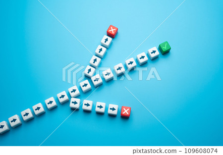 Branches of the road leading to failures. Stay the right course. Success or failure depends on choice. Alternative solutions have failed. 109608074