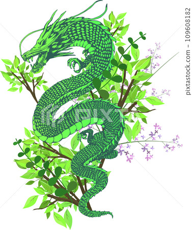 Green Dragon - Realistic natural eco dragon illustration 109608182