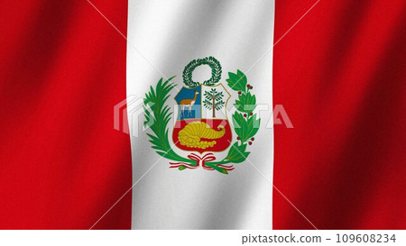 Peru flag waving in the wind. Flag of Peru images 109608234