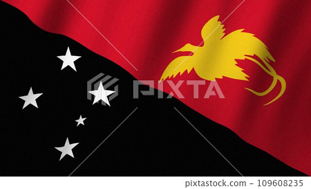 Papua New Guinea flag waving in the wind. Flag of Papua New Guinea images 109608235
