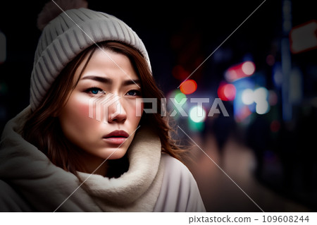A woman pondering the winter city 109608244