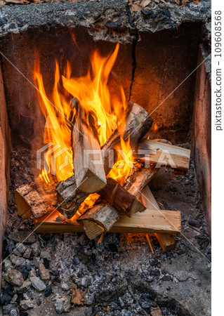 森林深處的壁爐裡的火 109608568