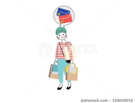 A woman who shops too much and is burdened with credit card payments 109609058