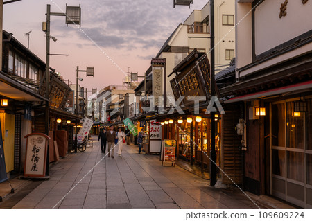 [Tokyo] Shibamata Taishakuten Sando, Showa retro townscape at dusk 109609224