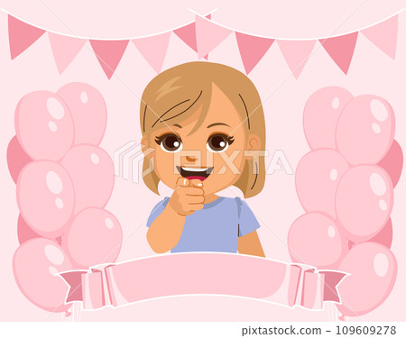 Happy Birthday Greeting Card With Blank Placard Girl Design 109609278