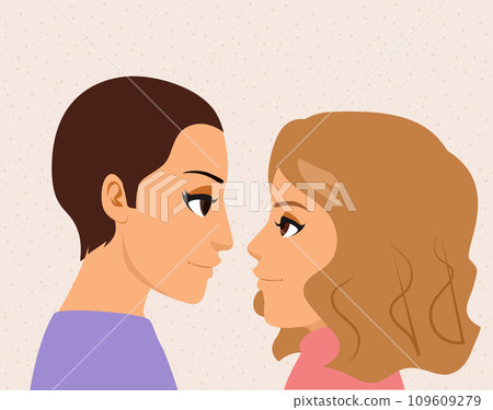 Portrait Of Young Women Flirting With Each Other Illustration Portrait Of Young Women Flirting With Each Other Illustration 109609279