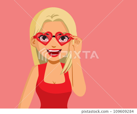 Woman Looking Through Heart Glasses Illustration 109609284