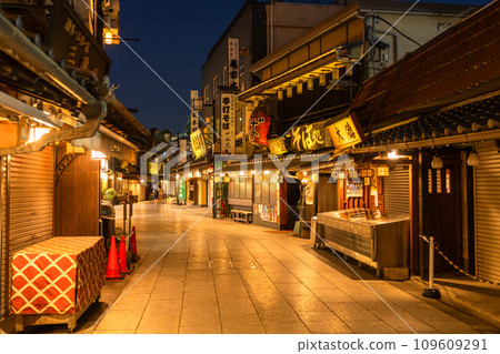 [Tokyo] Shibamata Taishakuten Sando/Showa retro townscape night view 109609291