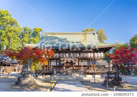 秋天的京都,秋葉美麗的今宮神社,禮拜堂和主殿 秋天的京都,秋葉美麗的今宮神社,禮拜堂和主殿 109609373