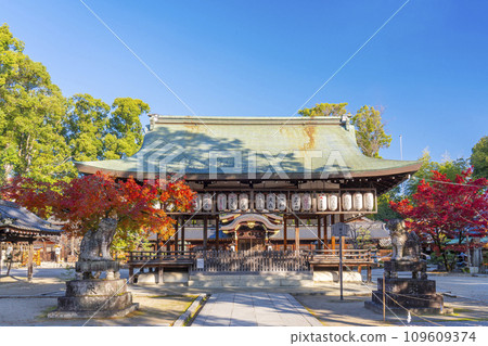 秋天的京都,秋葉美麗的今宮神社,禮拜堂和主殿 秋天的京都,秋葉美麗的今宮神社,禮拜堂和主殿 109609374