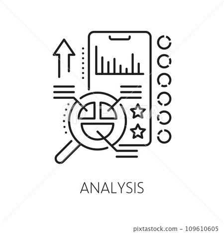 Analysis, web app develop and optimization icon of software testing, line vector. Mobile phone app UI or web application UX software analysis for security, encryption and debugging monitoring Analysis, web app develop and optimization icon of software testing, line vector. Mobile phone app UI or web application UX software analysis for security, encryption and debugging monitoring 109610605