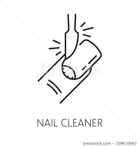 Nail cleaner icon for manicure service, hands care or fingernail treatment and beauty, line vector. Nail cleaner tool or cuticle remover accessory icon for manicure and fingernails cosmetic repair 109610663