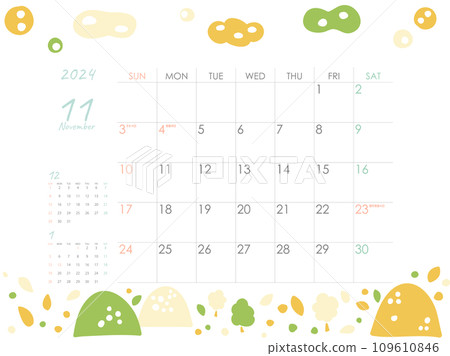 Scandinavian style calendar for November 2024 Scandinavian style calendar for November 2024 109610846