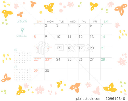 Scandinavian style calendar for September 2024 Scandinavian style calendar for September 2024 109610848
