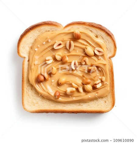 Toast Slice with Peanut Butter Isolated on White Background. Generative ai 109610890