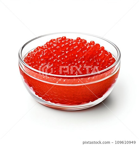 Red Caviar in Glass Bowl Isolated on White. Generative ai 109610949