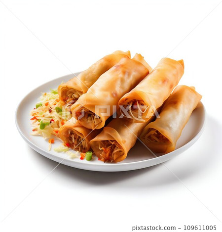 Freshly Made Spring Rolls on White. Generative ai 109611005