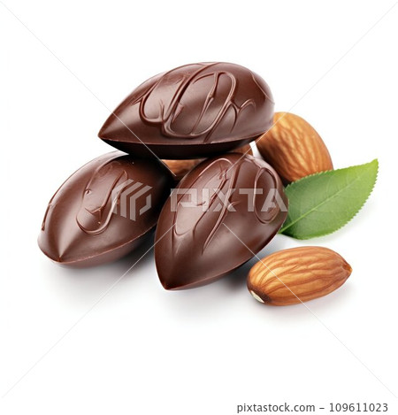 Chocolate Covered Almonds Isolated on White Background. Generative ai 109611023