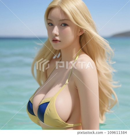 blonde swimsuit busty woman Stock Illustration 109611384 PIXTA