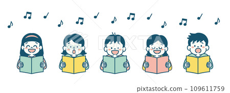 Simple illustration set of children singing together Simple illustration set of children singing together 109611759