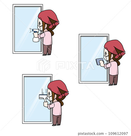 3 illustration patterns of a woman wearing a mask cleaning windows 3 illustration patterns of a woman wearing a mask cleaning windows 109612097