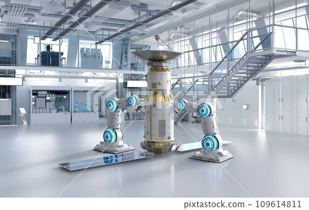 Telecommunication technology with robotic arm manufacturing satellite dish Telecommunication technology with robotic arm manufacturing satellite dish 109614811