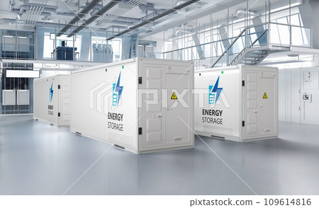 Energy storage systems or battery container units in factory 109614816
