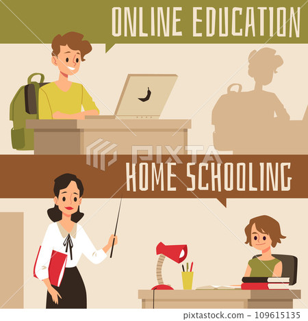 Online education and home schooling banner set - cartoon children 109615135