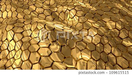 Abstract energy metal gold shiny cells hexagons with waves background Abstract energy metal gold shiny cells hexagons with waves background 109615515