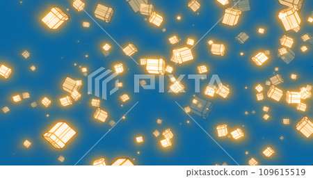 Christmas festive bright New Year background from gift boxes glowing winter beautiful falling flying pattern on blue background 109615519