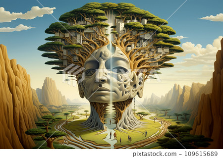 Imaginative mindscape, where thoughts and emotions manifest as surreal landscapes Imaginative mindscape, where thoughts and emotions manifest as surreal landscapes 109615689