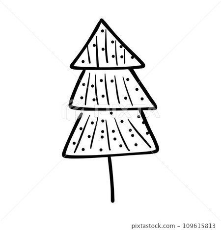 Christmas tree icon, vector hand drawn outline illustration of Xmas symbol for greeting and invitation cards in web and print materials Christmas tree icon, vector hand drawn outline illustration of Xmas symbol for greeting and invitation cards in web and print materials 109615813