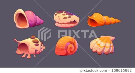 Sea shell and snail conch game icons. Sea shell and snail conch game icons. 109615992
