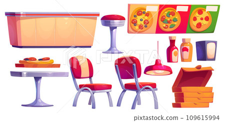 Pizzeria interior furniture and equipment. Pizzeria interior furniture and equipment. 109615994
