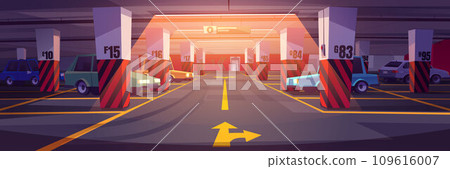 Retro cars parked at underground parking 109616007