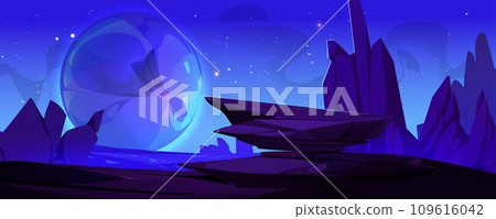 Alien planet landscape at night 109616042