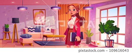 Young businesswoman in modern apartment Young businesswoman in modern apartment 109616043
