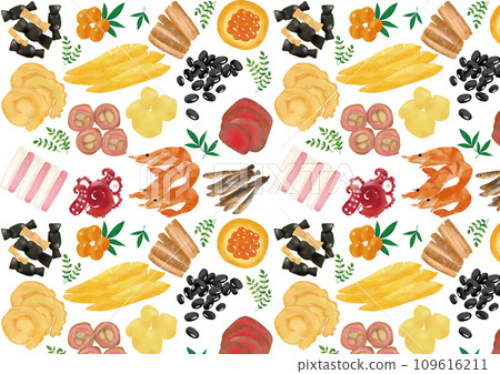Watercolor style New Year's food pattern 109616211