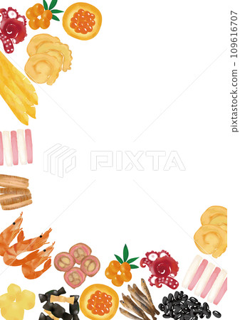 Watercolor style New Year's food frame vertical 2 Watercolor style New Year's food frame vertical 2 109616707