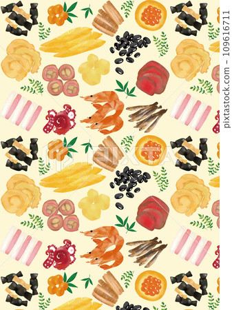 Watercolor style New Year's food pattern vertical 109616711