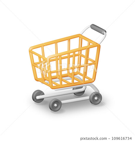 3D Orange Shopping Cart Isolated on White. 3D Orange Shopping Cart Isolated on White. 109616734
