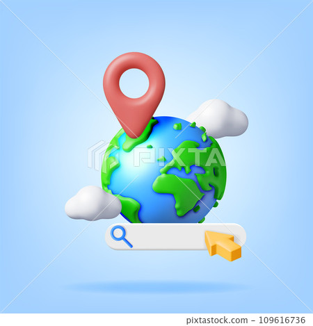 3d Globe or Earth, Search Bar and Location Pin 109616736