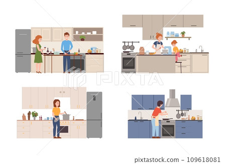 Set of scenes with cooking people flat style, vector illustration Set of scenes with cooking people flat style, vector illustration 109618081